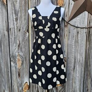 Petite Polkadot Sleeveless Dress LOFT Size 00P Black Off White Stretch Cotton
